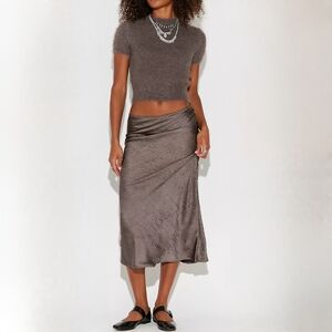 Free People Alexandra Satin Maxi Skirt Set Sweater Crop Top Gray S NWT